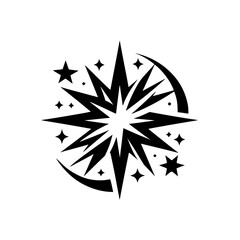 Obraz premium Bold Black and White Graphic Starburst Illustration with Sparkles and Radiating Points - Dynamic Abstract Symbol