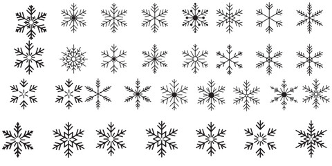 set of black vector various snowflakes silhouettes icon