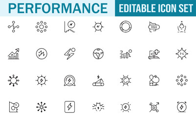 Set of line icons illustrating energy, growth, and analytics suitable for nature and tech sectors.