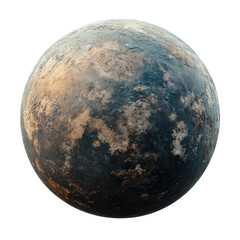 Naklejka premium A digital rendering of a weathered, extraterrestrial orb, showcasing varied color tones and surface details.