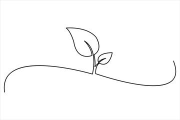 Growth plant in continuous single Line art drawing. Sprout with leaves in simple linear style isolated one line vector illustration