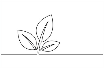 Growth plant in continuous single Line art drawing. Sprout with leaves in simple linear style isolated one line vector illustration