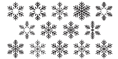 set of black vector various snowflakes silhouettes icon