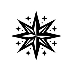 Obraz premium Sharp Geometric Black and White Star Graphic with Surrounding Elements