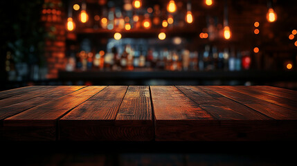 wooden table in night city
