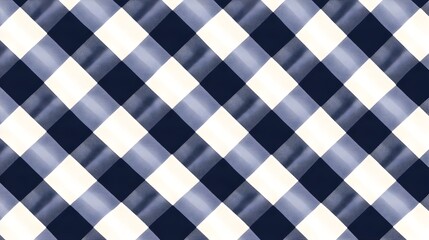 Diagonal gingham pattern in navy blue and white with a subtle watercolor effect