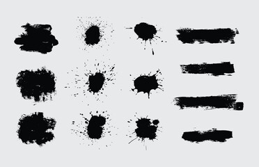 Brush line set. Vector calligraphy paint strokes. Vintage Chinese brushstrokes collection. Straight long hand drawn stripes background. Abstract black ink grungy lines