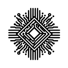 Minimalist Geometric Abstract Circuit Board Chip Design Black White Vector Illustration