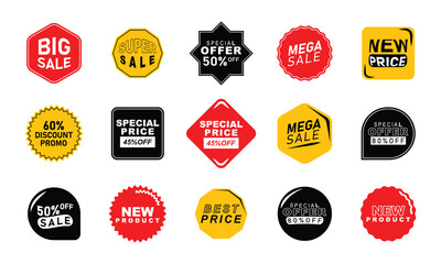 Flat style vintage labels, stickers with sale discount text. Sale quality tags and labels. Template banner shopping