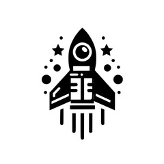 Fototapeta premium Minimalist Black Rocket Launch Icon with Stars and Circles