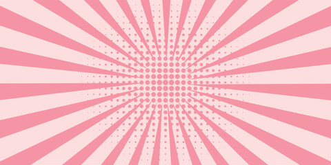 Candy color sunburst background. Abstract pink cream sunbeams design wallpaper. Colorful spinning lines for template, banner, poster, flyer. Sweet rotating cartoon swirl or whirlpool. Vector backdrop