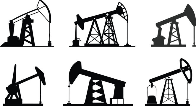 Oil pump symbol, Oil pump jack silhouette illustration.