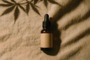 Naklejka premium CBD Oil Bottle with Cannabis Leaf Shadow