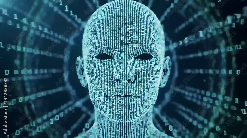 Poster human face formed by binary code representing artificial intelligence