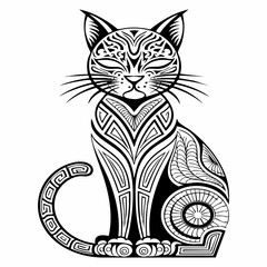 Ornate Black and White Tribal Style Cat Design