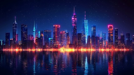 Fototapeta premium Neon city skyline glowing nightscape high resolution picture