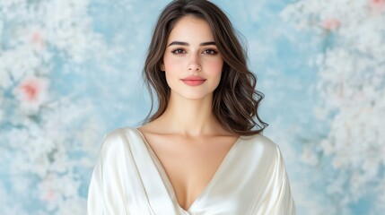 Beautiful woman with flawless skin, elegant attire