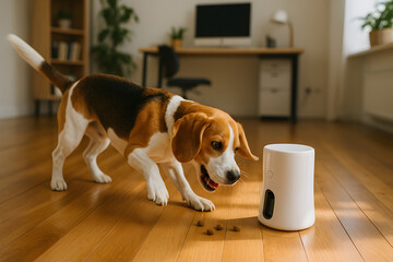 Beagle Dog with Automatic Pet Feeder