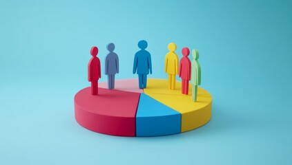 Colorful pie chart with diverse figures.  A visual representation of demographics and proportions