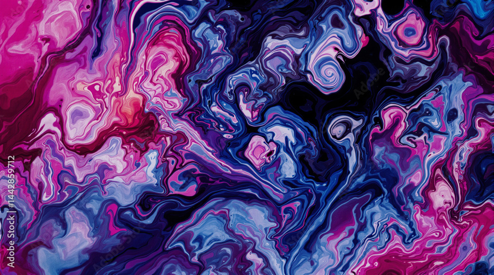 Poster abstract swirls in vibrant color: a mesmerizing display of mixed paints, swirling and merging in an 