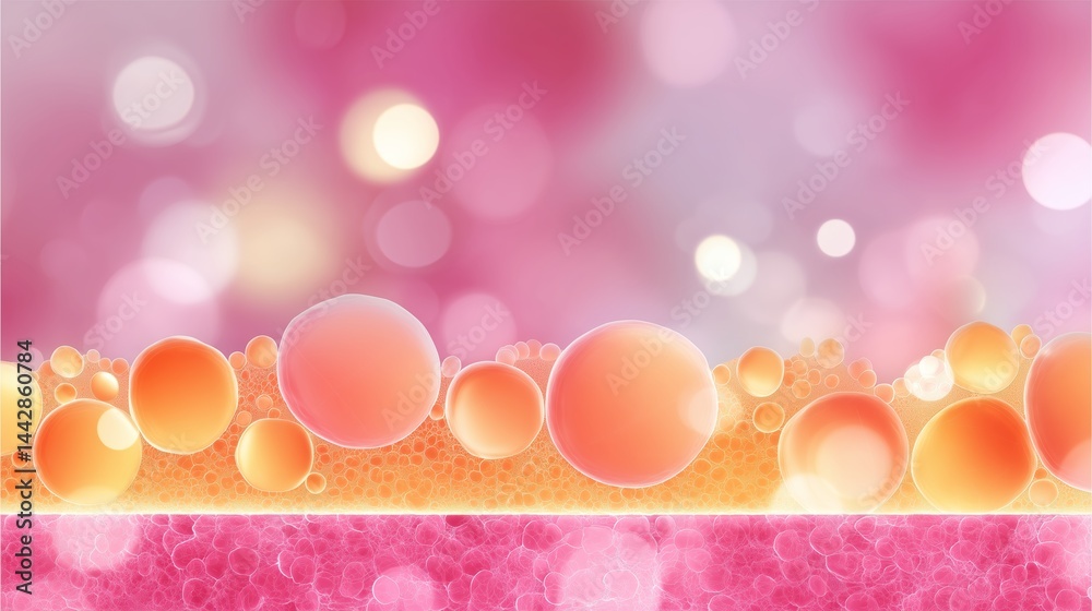 Poster colorful abstract representation of cellular structure showcasing bubbles and layers in a soft focus