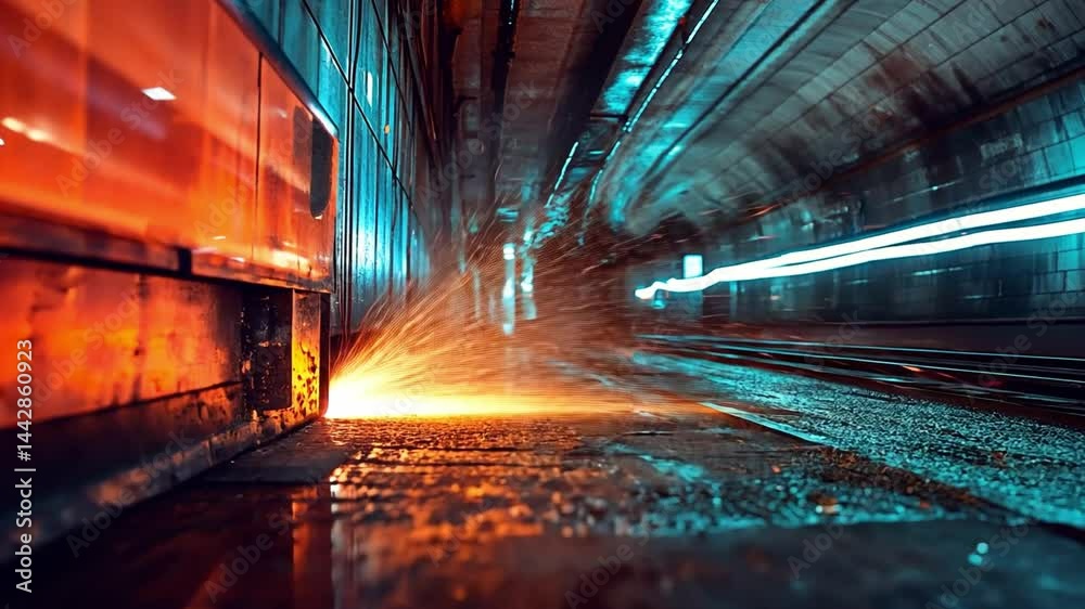 Wall mural dynamic visuals of a subway tunnel in motion. the interplay of light and shadows offers a unique per