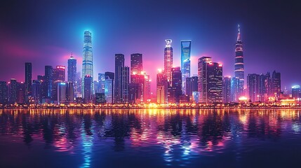 Digital city skyline lights reflection high resolution picture