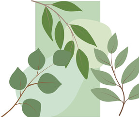 Abstract Botanical Boho Composition with Organic Shapes and Mid Century Modern Foliage Design