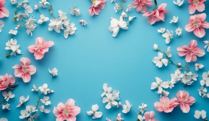 Delicate Spring Flowers on a Teal Background