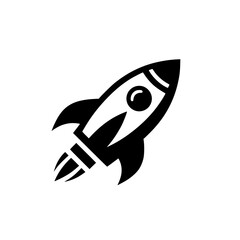 Stylized Black Rocket Icon on White Background Symbolizing Startup Launch, Business Growth, and Progress