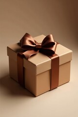 Square brown box, brown ribbon bow, simple elegant design , organic, natural