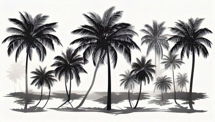 Obraz premium Black palm silhouettes. Tropical trees shadows. Variety beach palms with leaves. Oasis, para