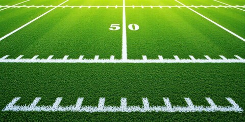 Fifty Yard Line on a Lush Green Field, Ready for the Game