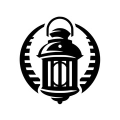 Graphic Traditional Lantern Icon with Circular Frame Element - Silhouette Vector Illustration