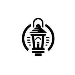 Simple Minimalist Black Lantern Icon Design. Flat graphic symbol representing light, safety, guidance, or travel.