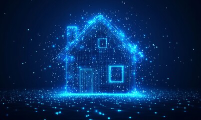 Smart home symbol on a blue background representing wireless technology A flatstyle vector illustration of a house symbolizing connectivity and automation