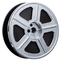 Obraz premium Vintage Film Reel with Black Film Strip on Isolated White Background, isolated on transparent background.