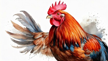 Fototapeta premium Chicken Hen Rooster Beautiful Elegant Watercolor Illustration Isolated on White Background
