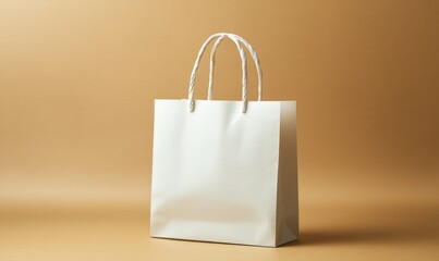 A mock-up of a blank craft package, featuring a white paper shopping bag with handles against a neutral background
