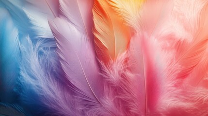 Fototapeta premium Vibrant multicolored feather texture with soft pastel hues and delicate details