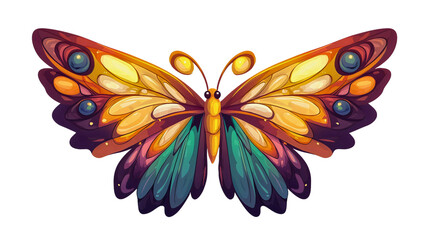 Large multicolored butterfly wings with different shades, widely spread, small butterfly.
