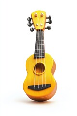 Fototapeta premium A vibrant yellow ukulele, isolated against white Simple, child-friendly design
