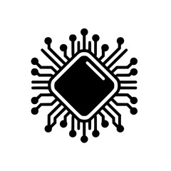 Abstract Black and White Microchip Icon. Minimalist CPU Processor Graphic Symbol for Technology, AI, and Digital Concepts.