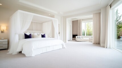 Luxurious, spacious bedroom with large windows