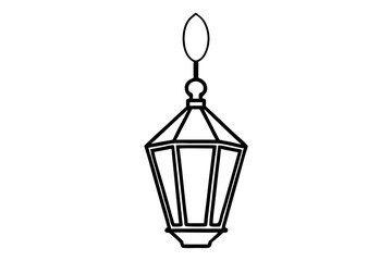 Candle Lantern Hanging Line Art Vector Illustration
