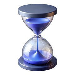 Glass hourglass with blue sand showcasing the passage of time against a simple background