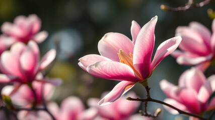 A Delicate Pink Magnolia Blossom in the Soft Sunlight, Showcasing its Graceful Petals and Vibrant Hues