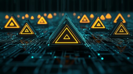 Rank position Concept. Futuristic digital landscape with illuminated triangular shapes.