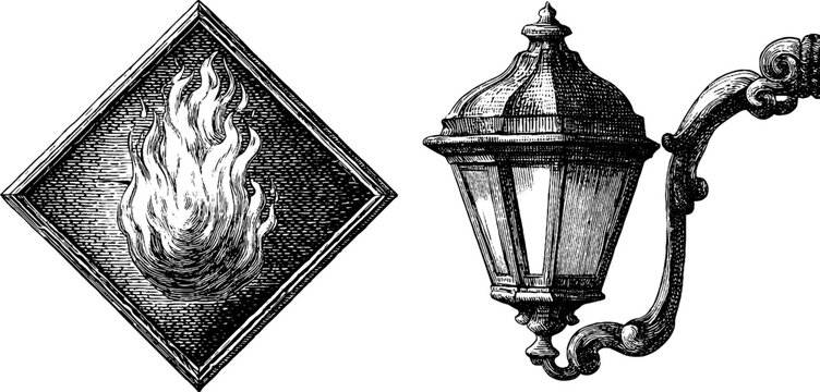 Enchanted lantern and mystical flame illustration set for design and decoration