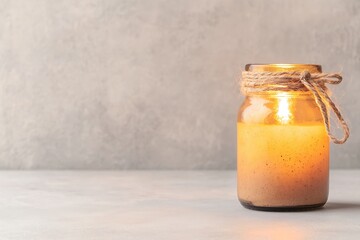 Glowing Amber Glass Candle in Rustic Setting